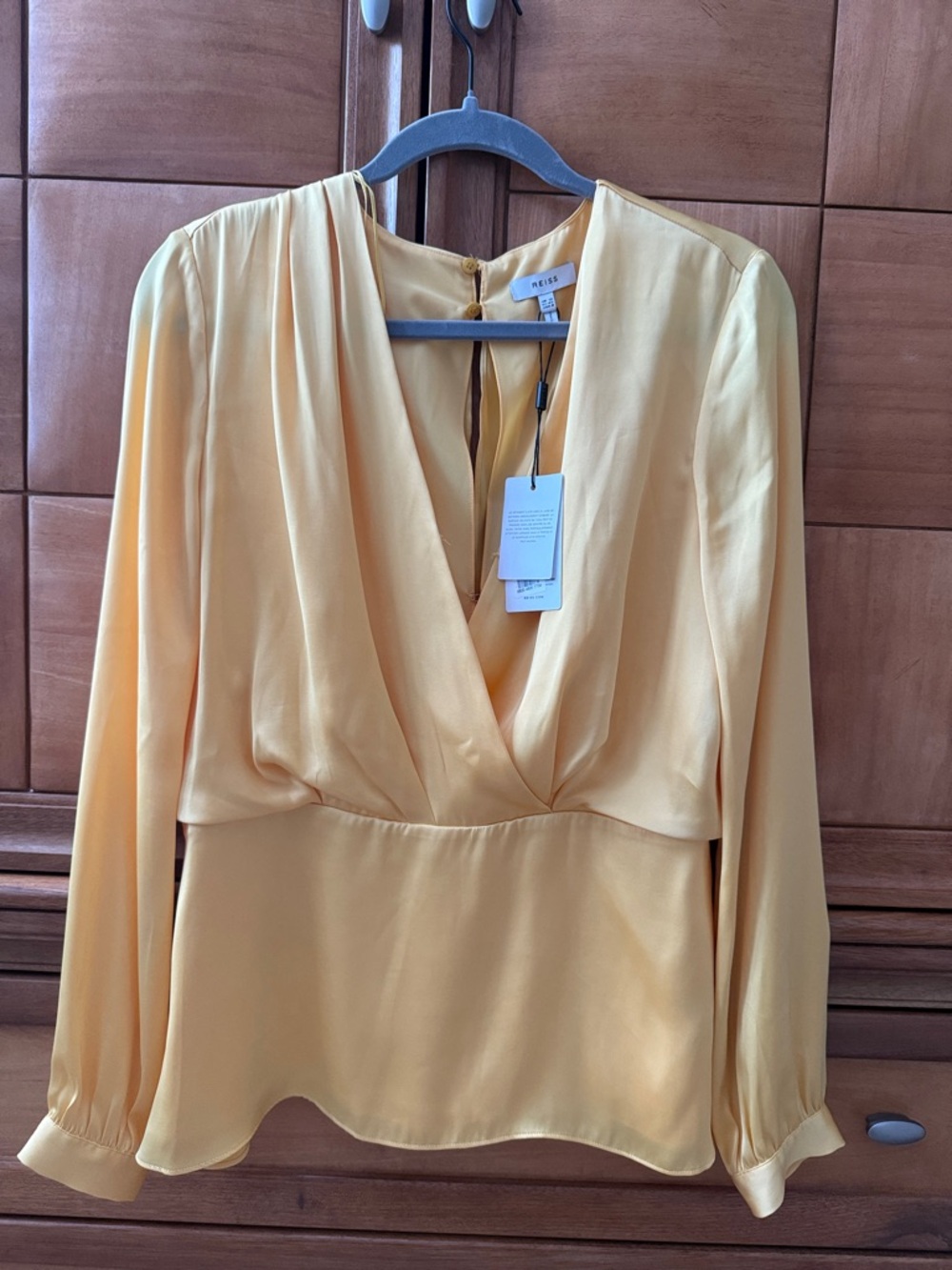 Reiss Yellow Satin Surplice Blouse